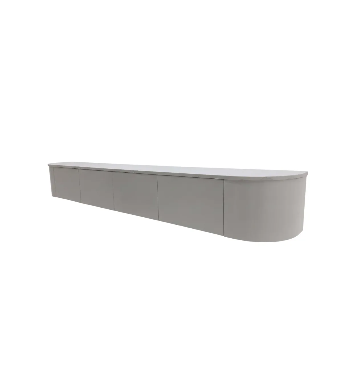 Japandi TV Unit White Curved | Met Integrated LED Lighting | Including Hanging System | Pre-assembled. hover