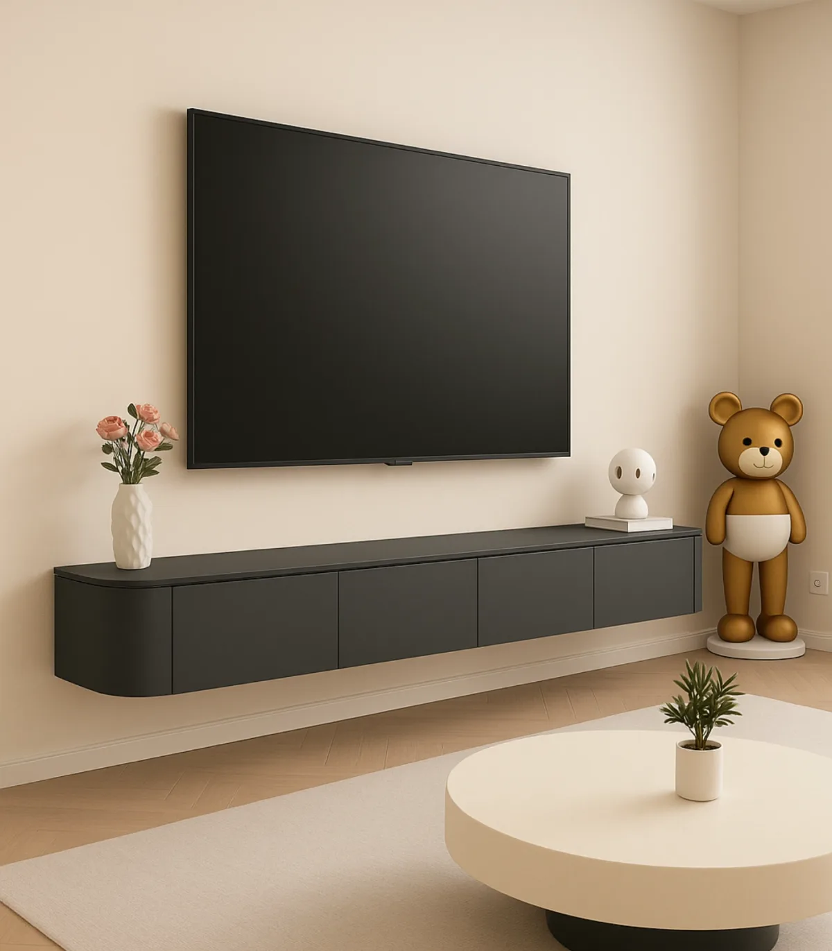 Moderne Japandi Black Wand TV Unit hover