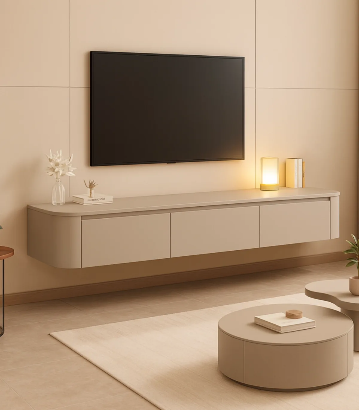 Moderne Japandi Taupe Wand TV Unit