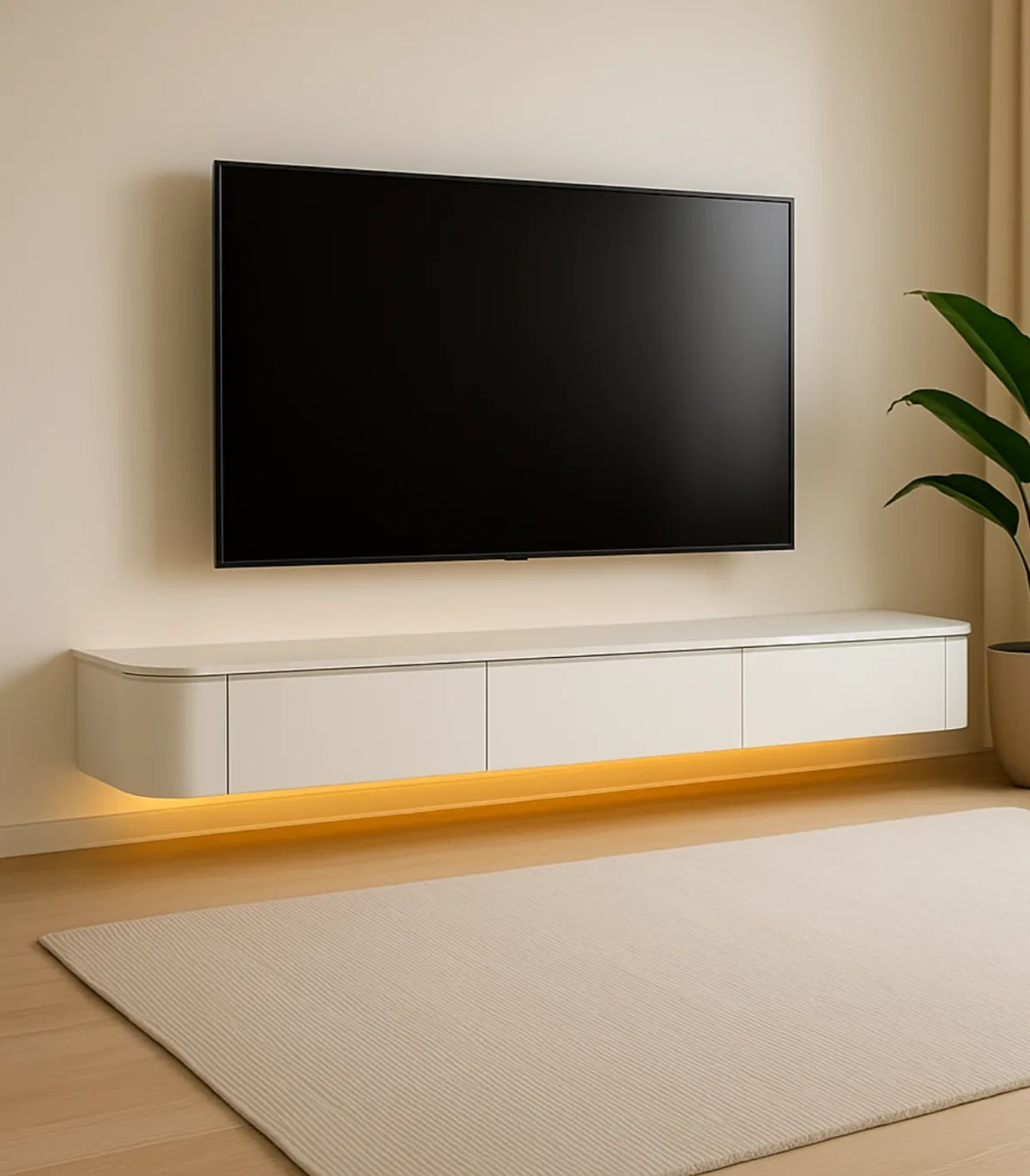 Moderne Japandi Witte Wand TV Unit