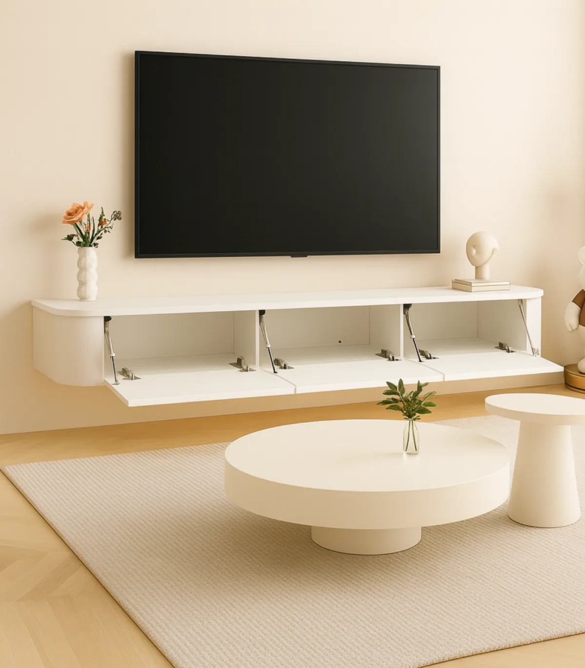 Moderne Japandi Witte Wand TV Unit hover