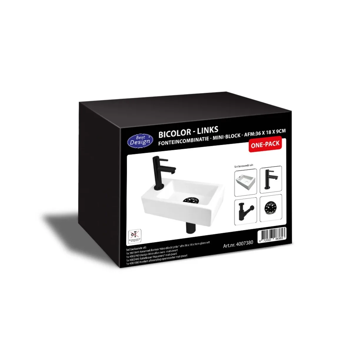 All-in-1 fonteincombinatie Bicolor Mini Block Links Zwart 2