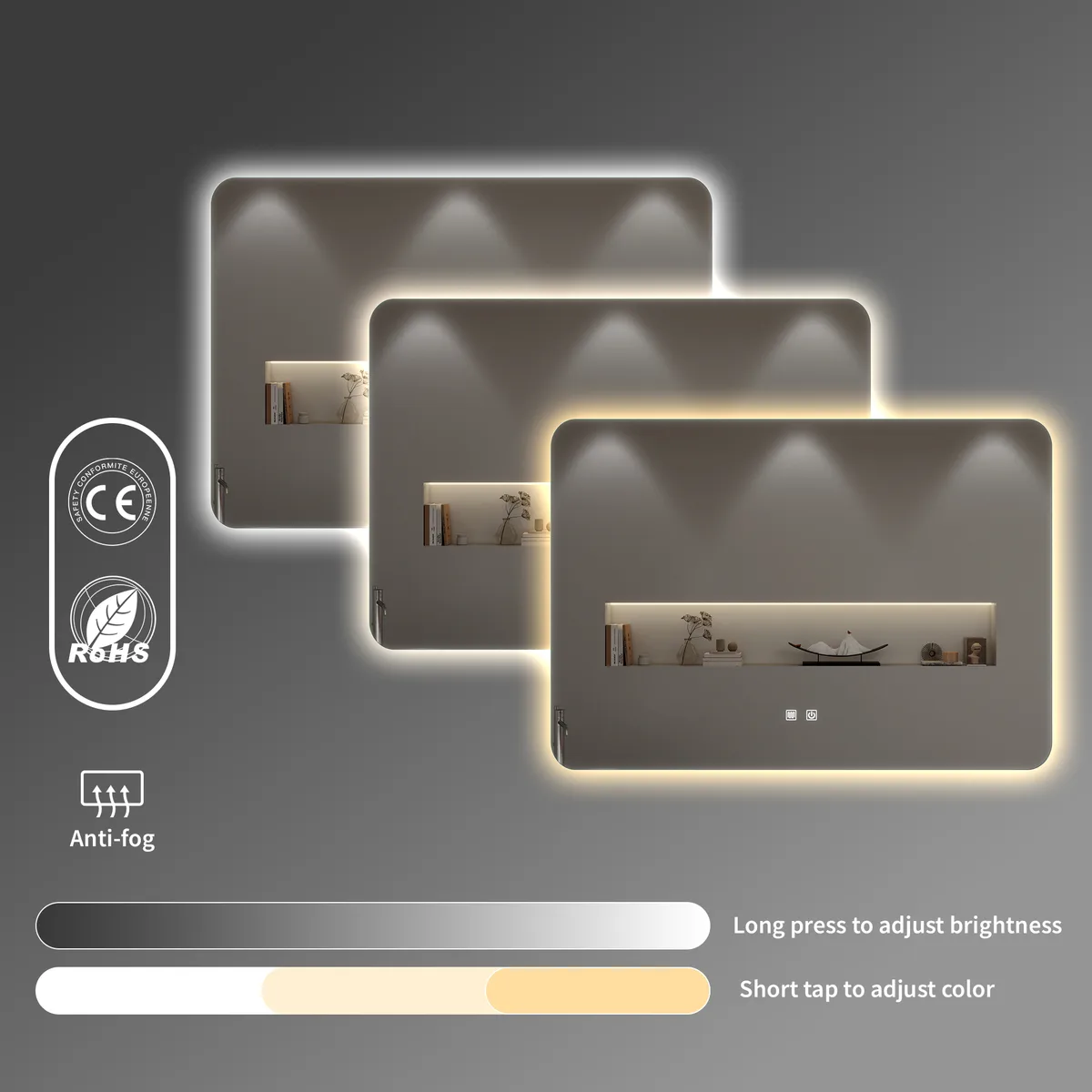 Bari Mirror met LED dimbaar en spiegelverwarming 100x75 cm 2