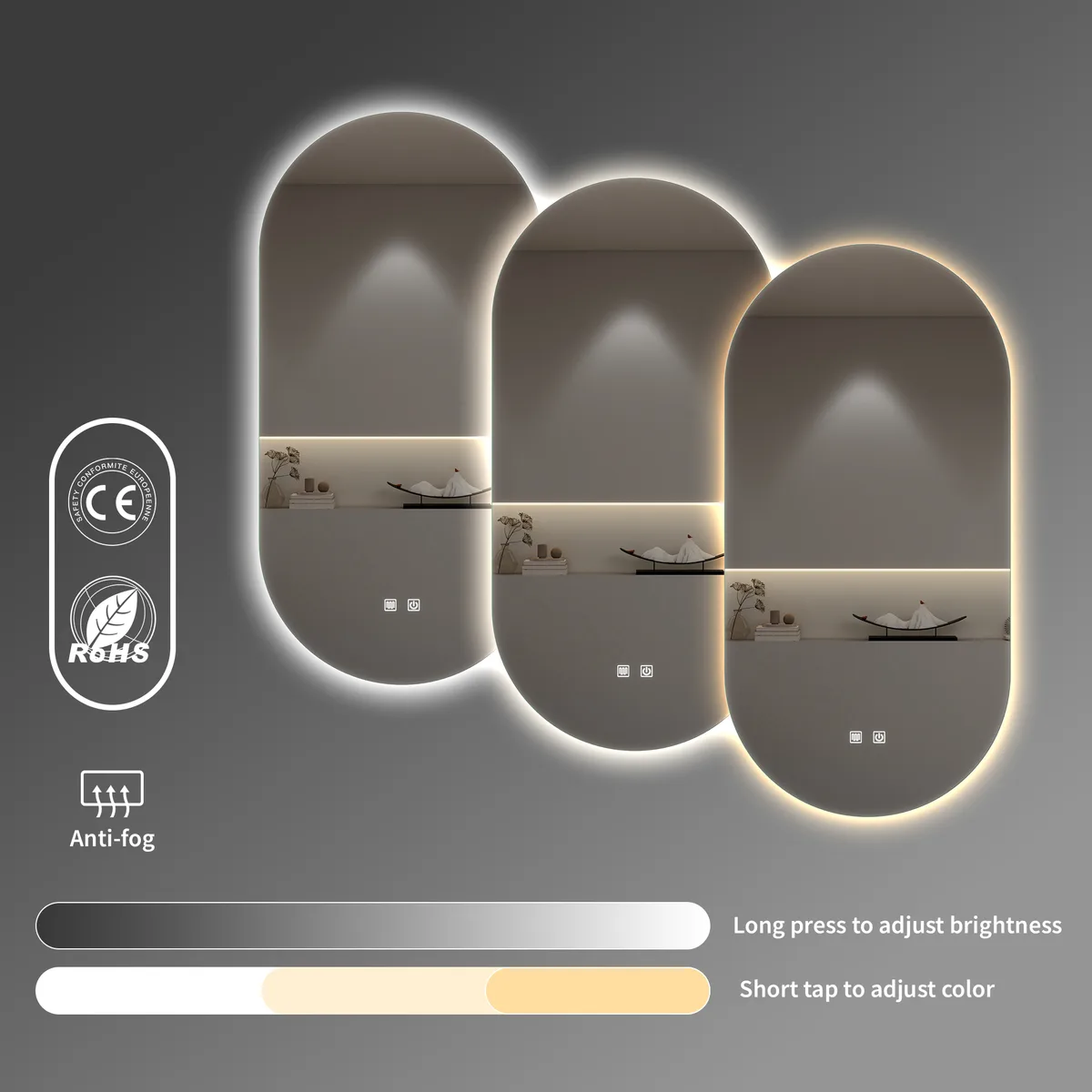 Barletta Mirror met LED dimbaar en spiegelverwarming 45x90 cm 2
