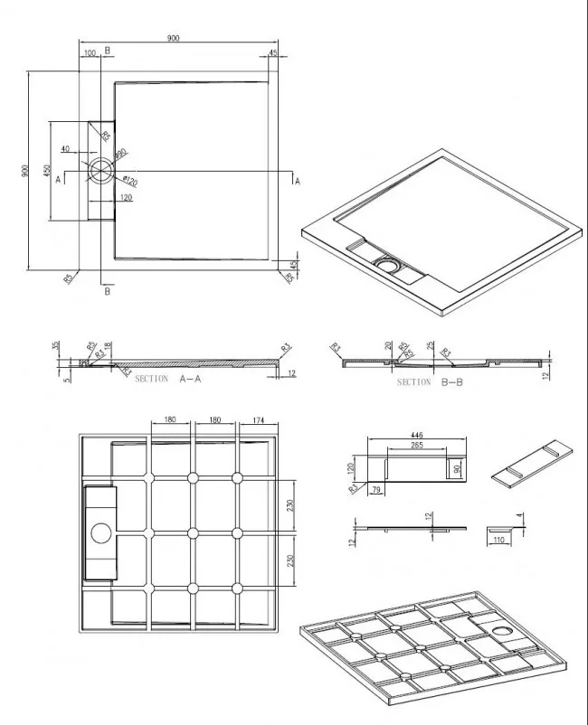 Decent Wit 90x90x3,5cm douchebak Just-Solid 2
