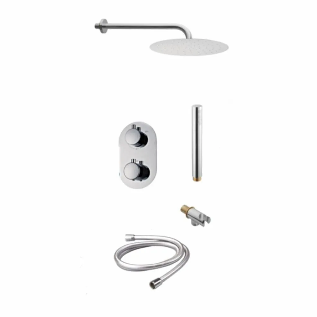 Shower Set INBOUW MET THERMOSTAAT EN MUURBEVESTIGING / DOUCHEKOP 20 CM ROND CHROOM