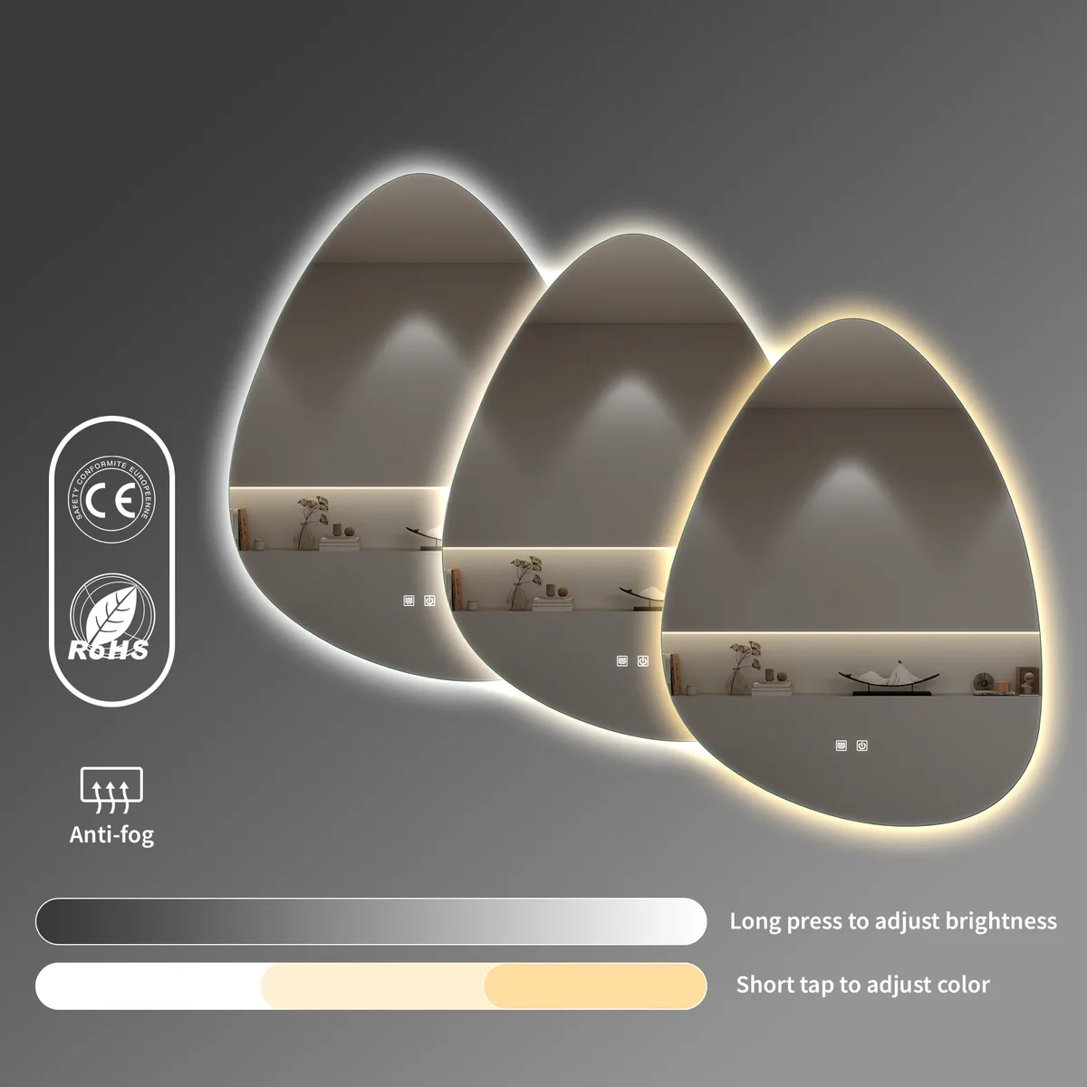 Milan Mirror met LED dimbaar en spiegelverwarming 70x90 cm 2