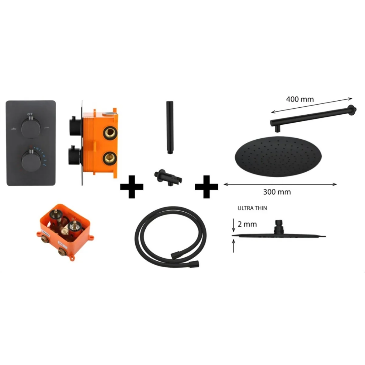 One-Pack inbouw-regendoucheset Lacora-Nero M-300 Matt-Black