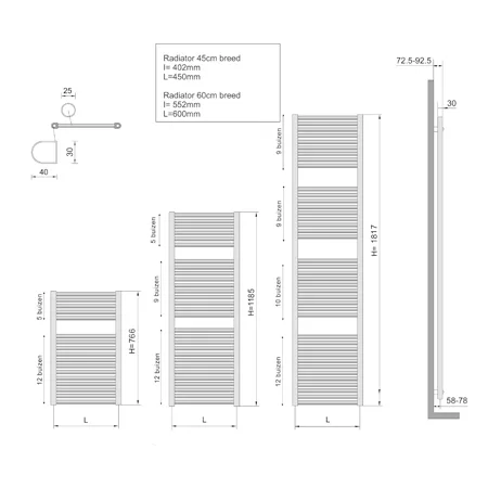 Sierradiator 1185x600 Wiesbaden Elara White m/o aansl. 2